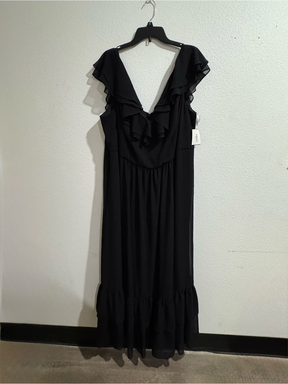 David's Bridal Black Ruffle V-Neck Maxi Gown